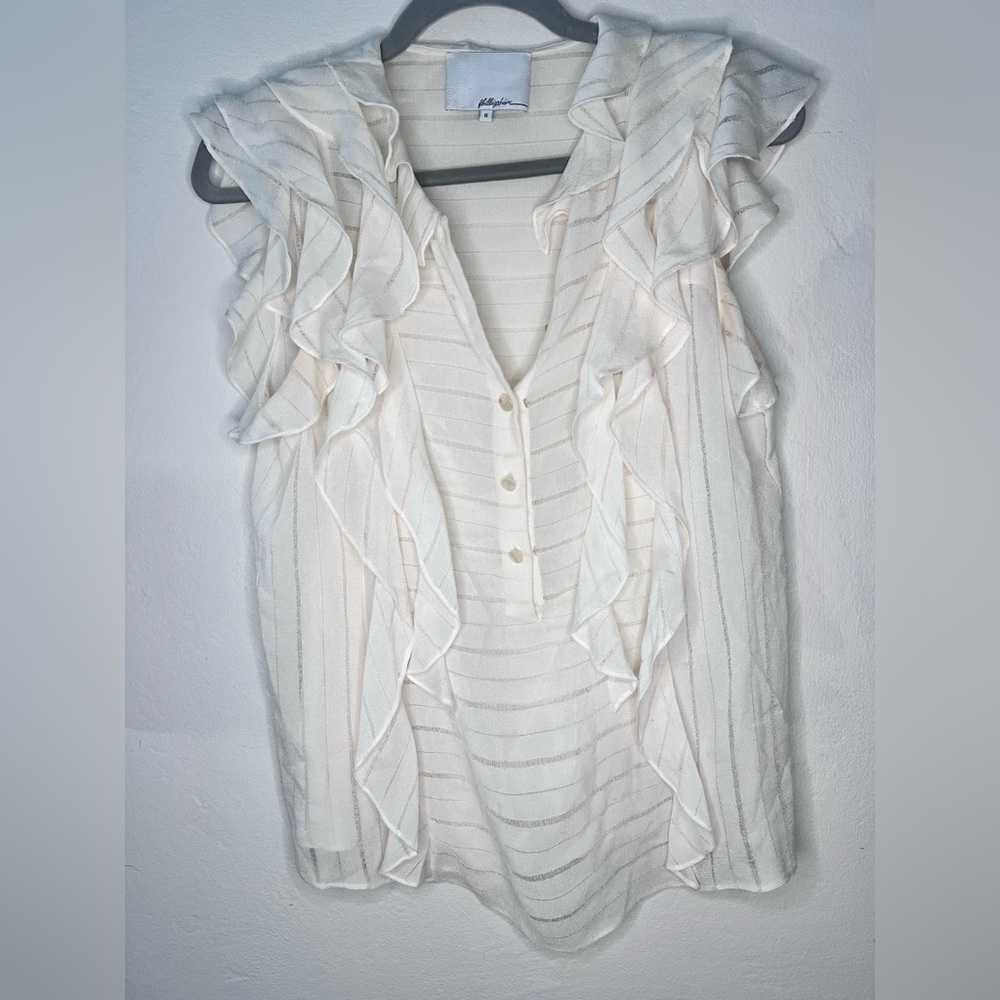 Phillip Lim Cream Ruffle Sleeveless Button Down Top Size 6